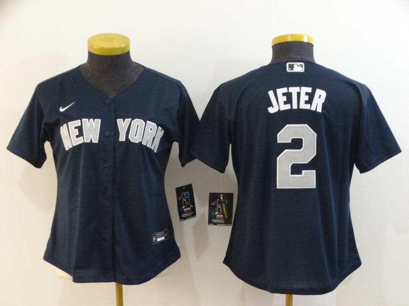 Women's New York Yankees #2 Derek Jeter Navy Cool Base Stitched MLB Jersey(Run Small)